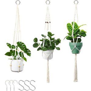 Macrame Plant Hangers, Set of 3 Hanging Planter Indoor Outdoor, Handmade Cotton